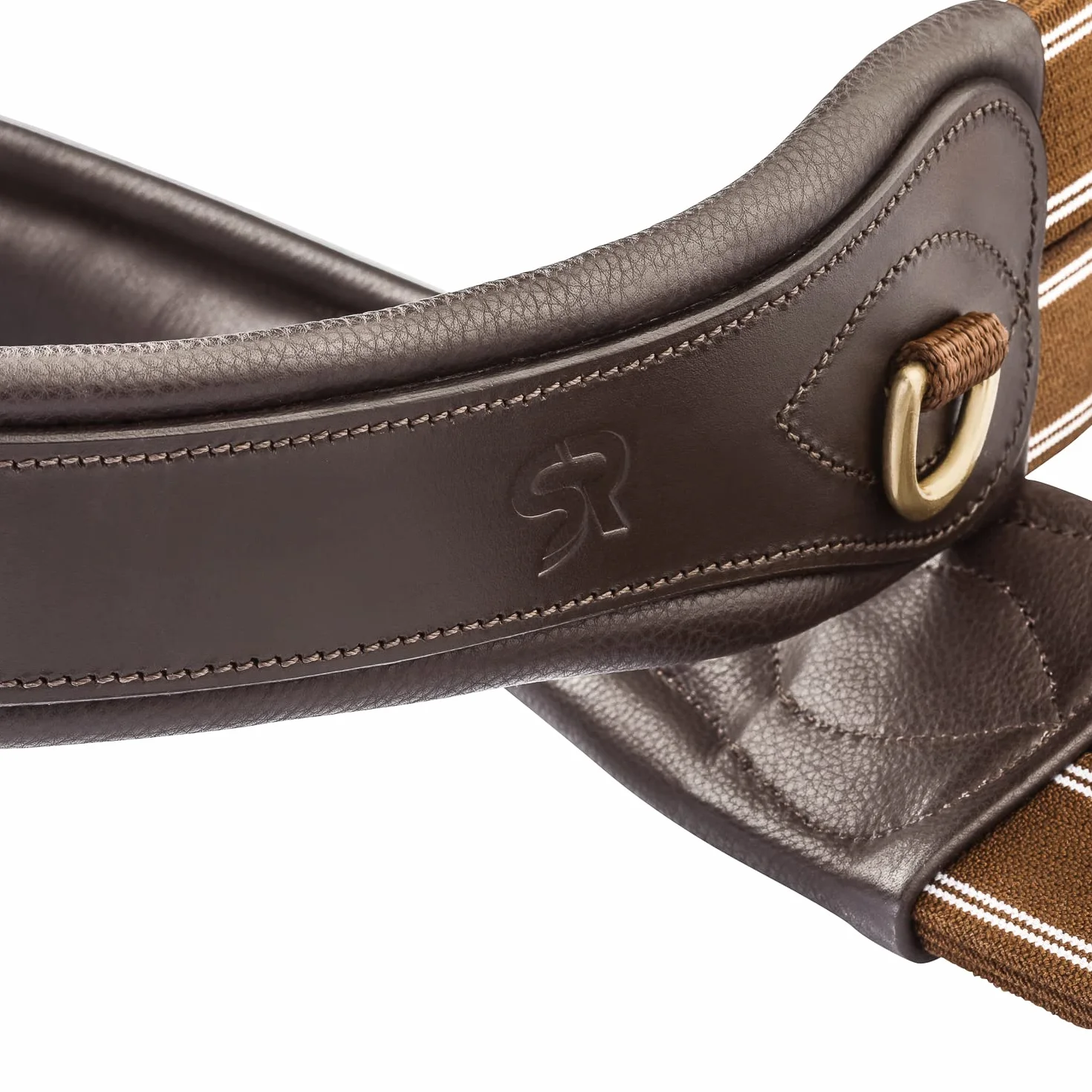SUNRIDE Cincha para Caballo (Soho) - Cuero Genuino - Acolchado Extra - Anillas en D para Ayudas de Entrenamiento - Hecho a Mano - Inserciones Elásticas - Hebillas de Rodillo (marrón, 135 cm)