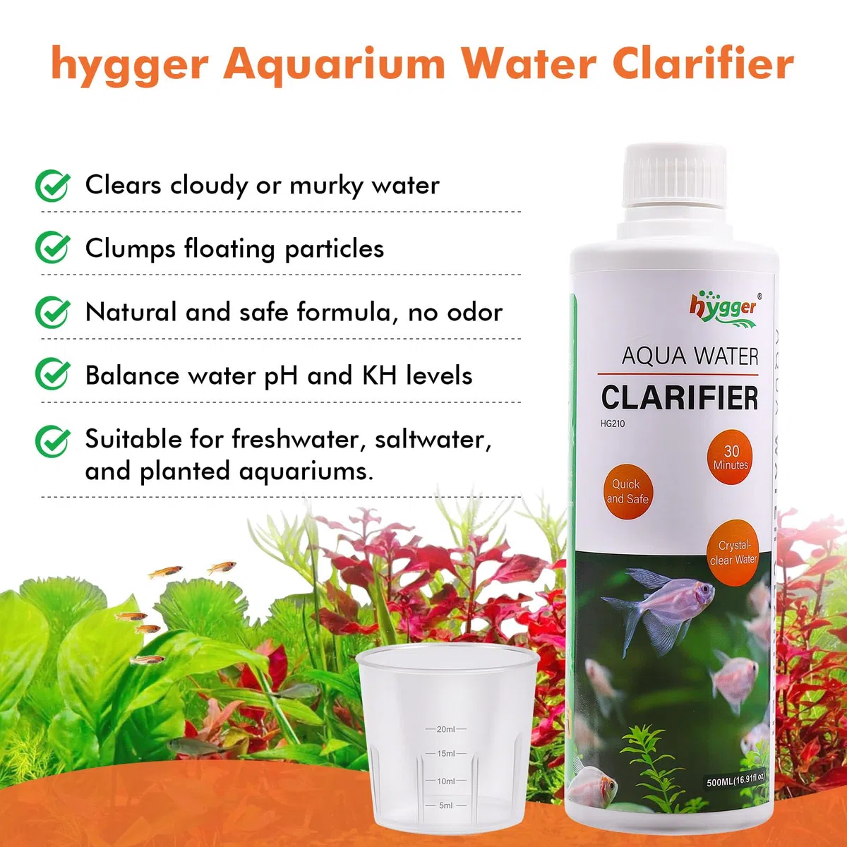 hygger Clarificador de agua para acuario, clarificador de agua para pecera, para tanques de agua dulce y salada, 1000 ml