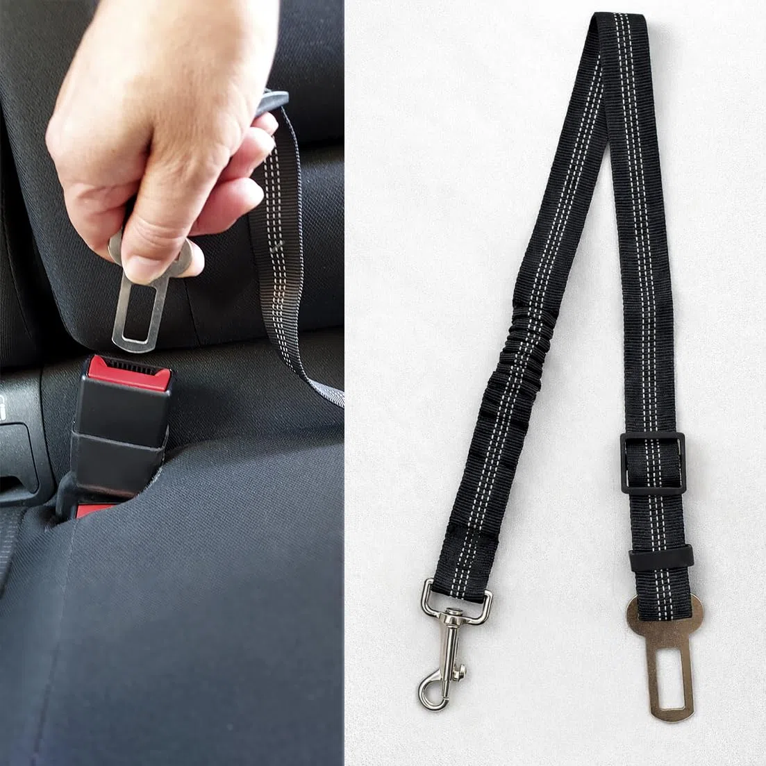 NK Kit Funda Coche Perro, Engache Cinturón y Separador - Protector Asiento para Mascotas, Impermeable, Antidesliante, Ventana de Malla, Protector Completo Asiento Trasero y Puertas, Color Gris