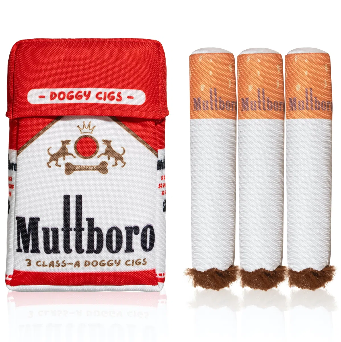 Nestpark Muttboro Doggy Cigs - Juguetes divertidos para perros, juguete interactivo de peluche parodia chirriante para perros, juguete interactivo para esconder golosinas para esconderse para