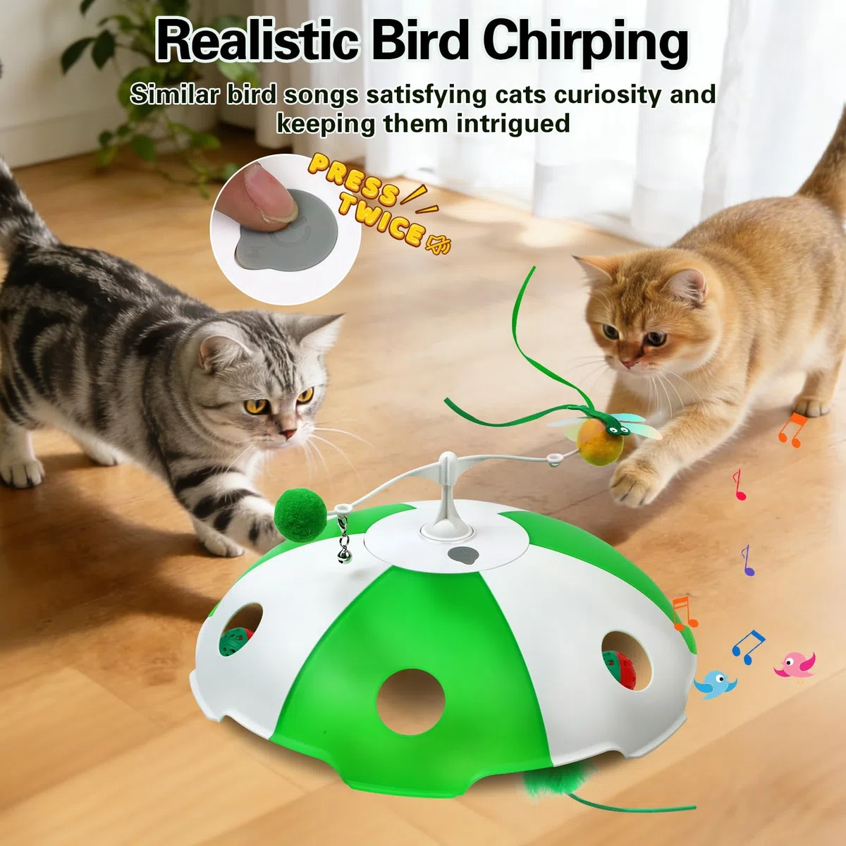 Sofolor Juguetes para gatos recargables, juguetes interactivos para gatos de interior, activados por tacto, plumas en movimiento, canto de pájaros, juego de captura de ratones de laberinto de 6