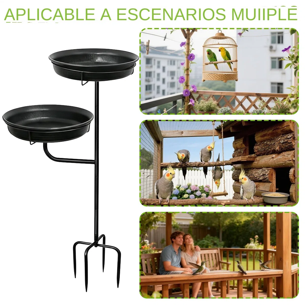 Bebedero para Pájaros Exterior De Pie para Aves | Bebedero para Aves de Pie con Base de 4 Púas para Jardín Patio Terraza Pabellón Césped Decoración Exterior Decoración Hogar