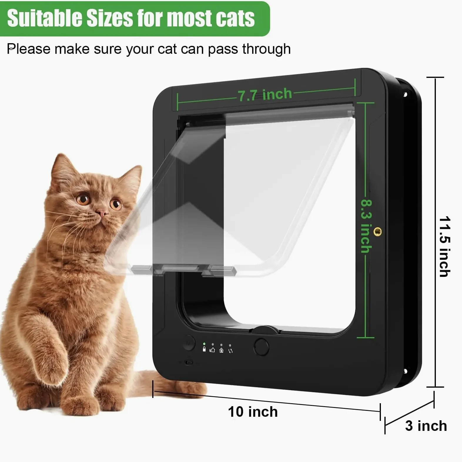 Smart Puerta electrónica automática para gatos con tecnología RFID de microchip, bloqueo de 4 vías, diseño resistente a la intemperie para un acceso seguro de mascotas en hogares