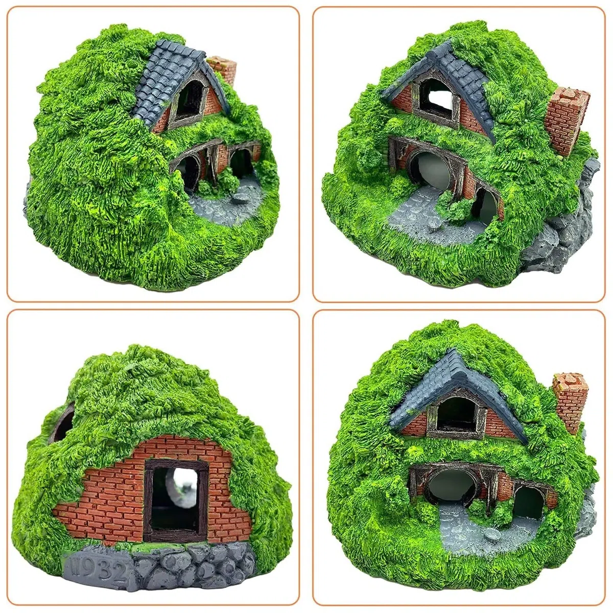 Decoración de Acuario Hobbit, pequeña habitación paisajística, Cueva de Resina, pecera for Reptiles(Green02)