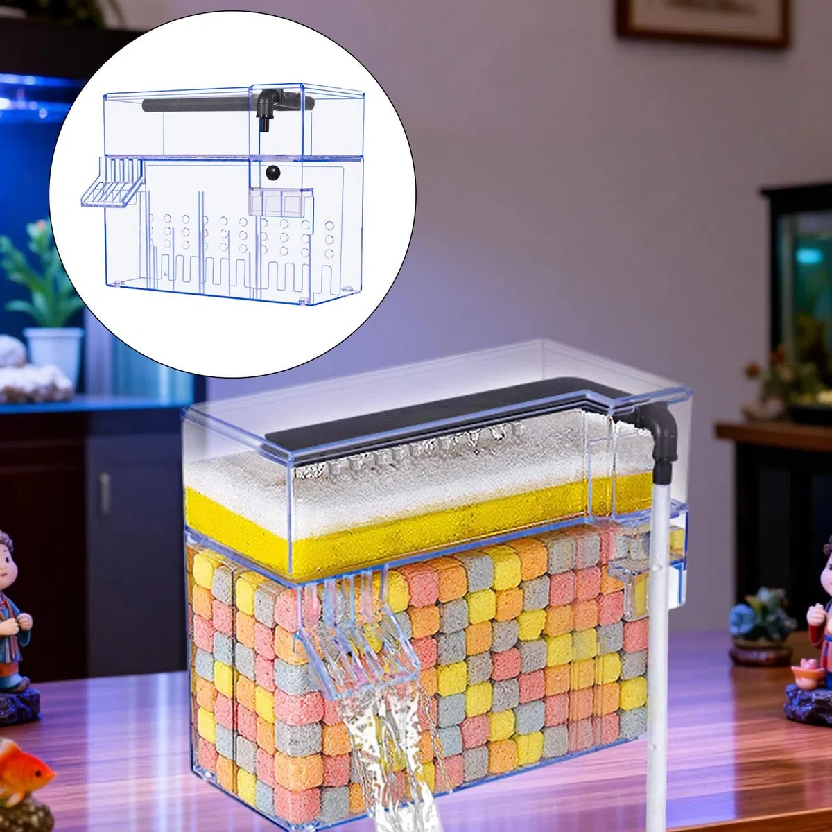 Qianly Caja de Filtro para Acuario Eficiente con Filtro de Doble Capa de Goteo Caja Colgante Transparente de Tortuga Accesorio para Acuario con Aislamiento D, 26 Cm X 13.5 Cm X