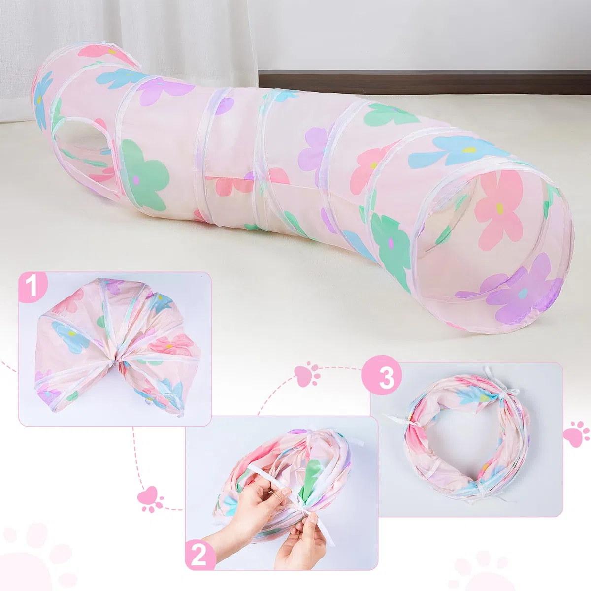 Glittme Túnel para Gatos, túneles para Gatos de Interior, Cueva de Gato Peekaboo en Forma de S con Juguetes para Gatos, Tubos Plegables para Gatos y túneles para Gatos, Conejo, Cachorro, cobaya