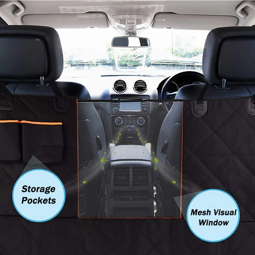 Protector Asiento Coche Perro para Mercedes-Benz B-Class 2010-2025 MPV 5-Seater, Impermeable Antideslizante Asiento Trasero con Ventana de Malla y Bolsillos,All-Black Version