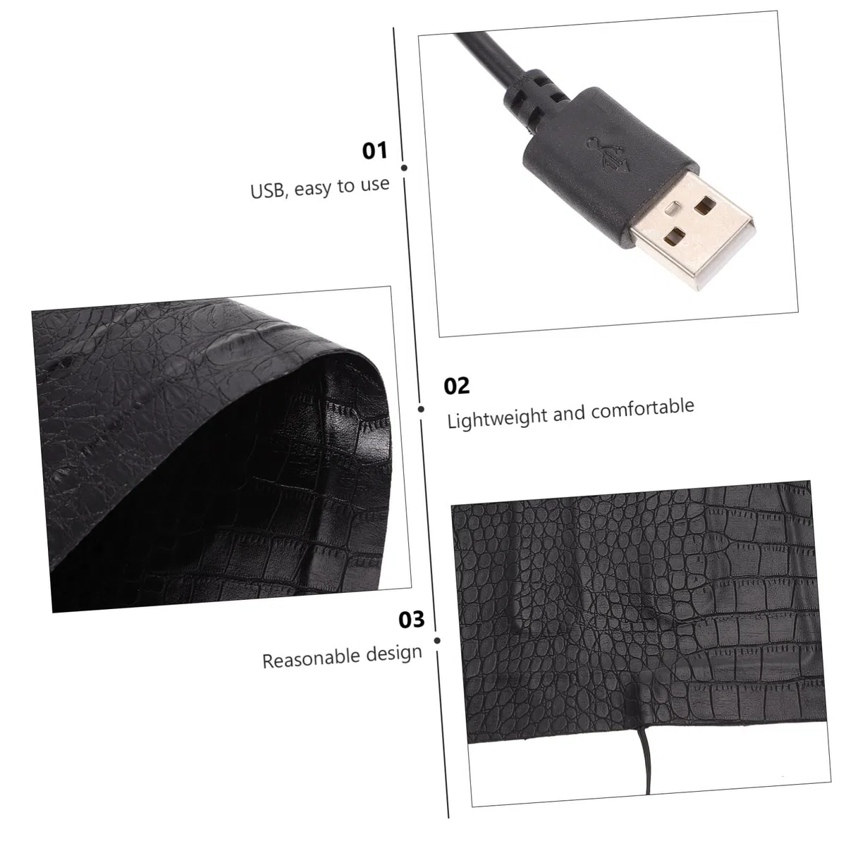 UKCOCO Alfombrilla Térmica para Reptiles USB de Niveles, Cuero Negro