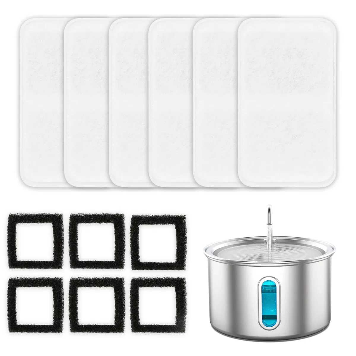 Filtro de fuente de agua para gatos, paquete de 6, carbono, iones, filtro de esponja para fuente de agua inoxidable para gatos