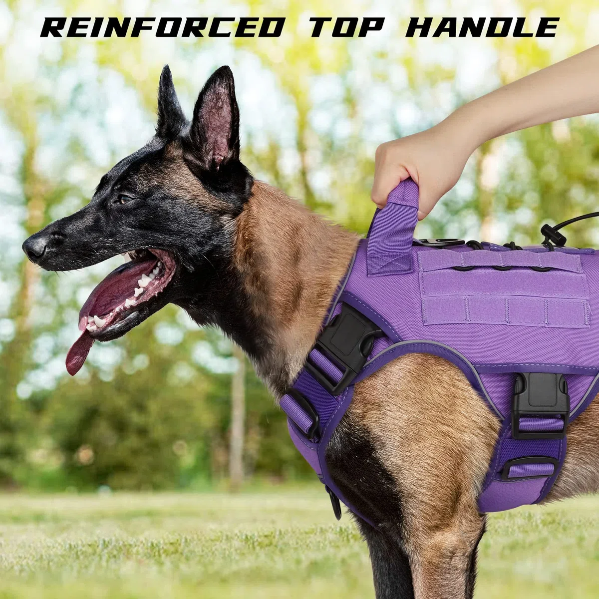 WINGOIN Arnés táctico para perros pequeños, sin tirones, ajustable, reflectante, K9, arnés militar para mascotas con asa, hebillas de metal para caminar, senderismo, entrenamiento (L)