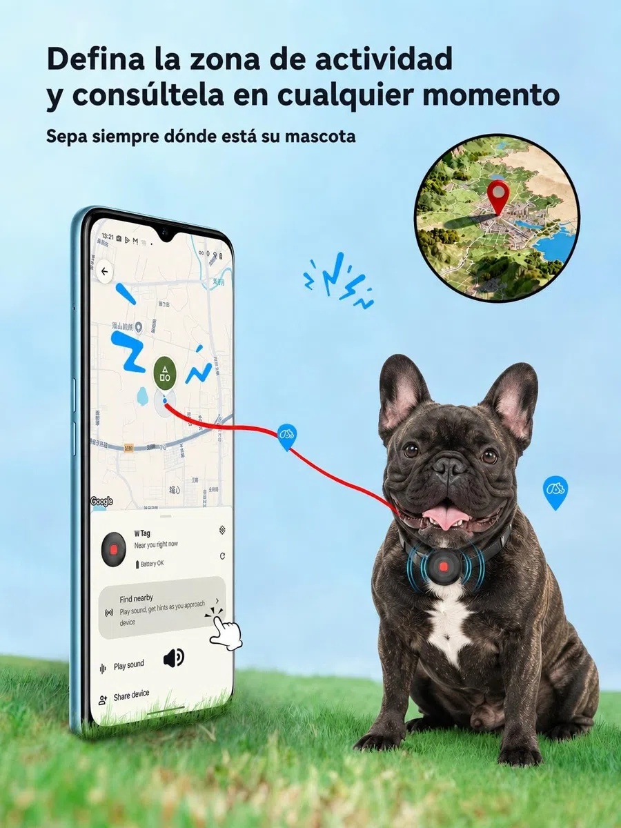 Spedal Localizador para Perros y Gatos, Smart Tag Android para Google Find Hub, Rastreador Bluetooth sin Suscripción ni SIM, IP67, Batería CR2032 Reemplazable hasta 1 Año, para Collar