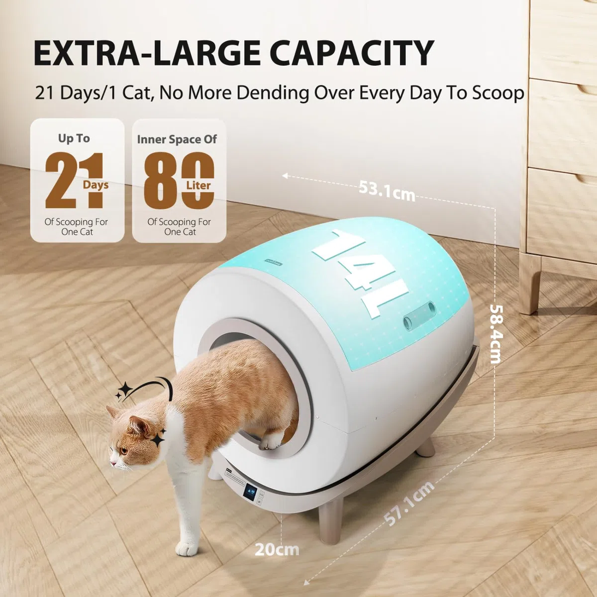 Nobleza Arenero Autolimpiable para Gatos SL01 - Caja de Arena Automática de 80L con Control por App, Ideal para Varios Gatos, Incluye 2 Rollos de Bolsas + Purificador de Aire HEPA, Blanco