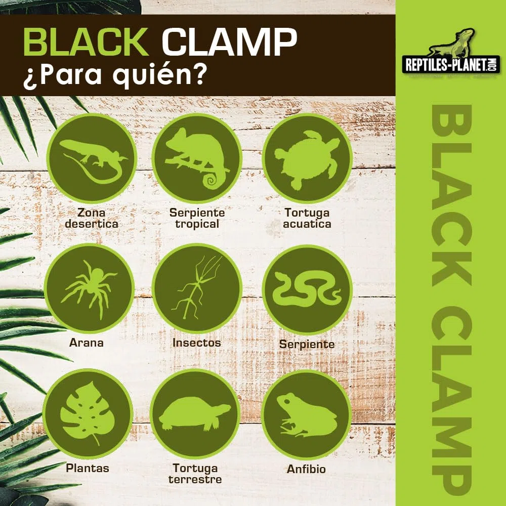 Reptiles Planet iluminación Soporte de lámpara con Reflector Black Clamp 22 D22 x H 24,5 cm