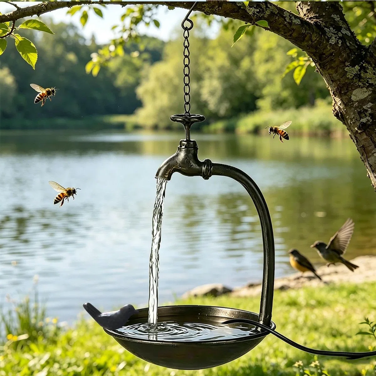 Baño Para Pájaros De Jardín Cuenco Metálico Con Forma Grifo Y Animales