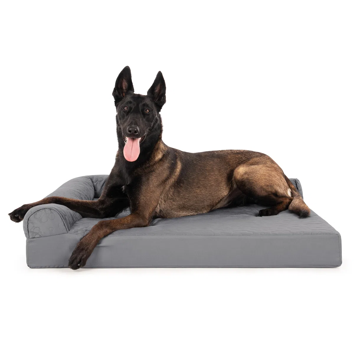 Furhaven XL Orthopedic Dog Bed Pinsonic Quilted Paw L Shaped Chaise w/Removable Washable Cover - Titanium, Jumbo (X-Large)