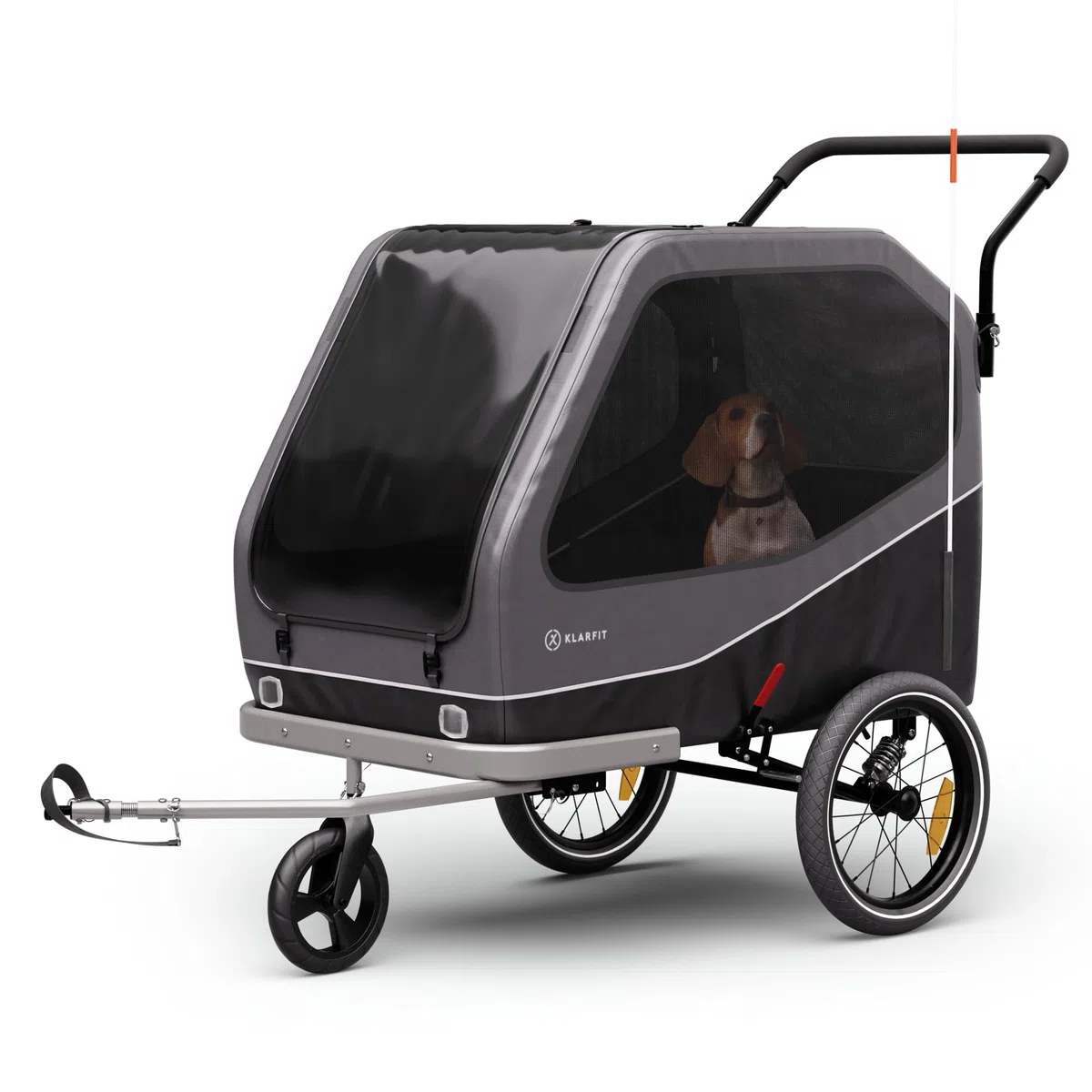 Klarfit Goldie Cochecito Remolque Bicicleta Perros, onvertible en Silla de Paseo, 324L Volumen, Impermeable, Frenos y reflectores Integrados, Carga máxima 40kg, Negro