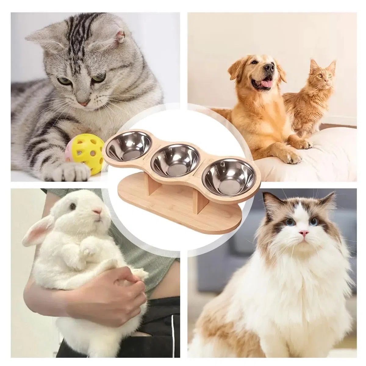 Genérico Compatible con comedero Elevado de Madera, 3 Cuencos de Acero Inoxidable, Uso Diario for Cachorros y Gatos