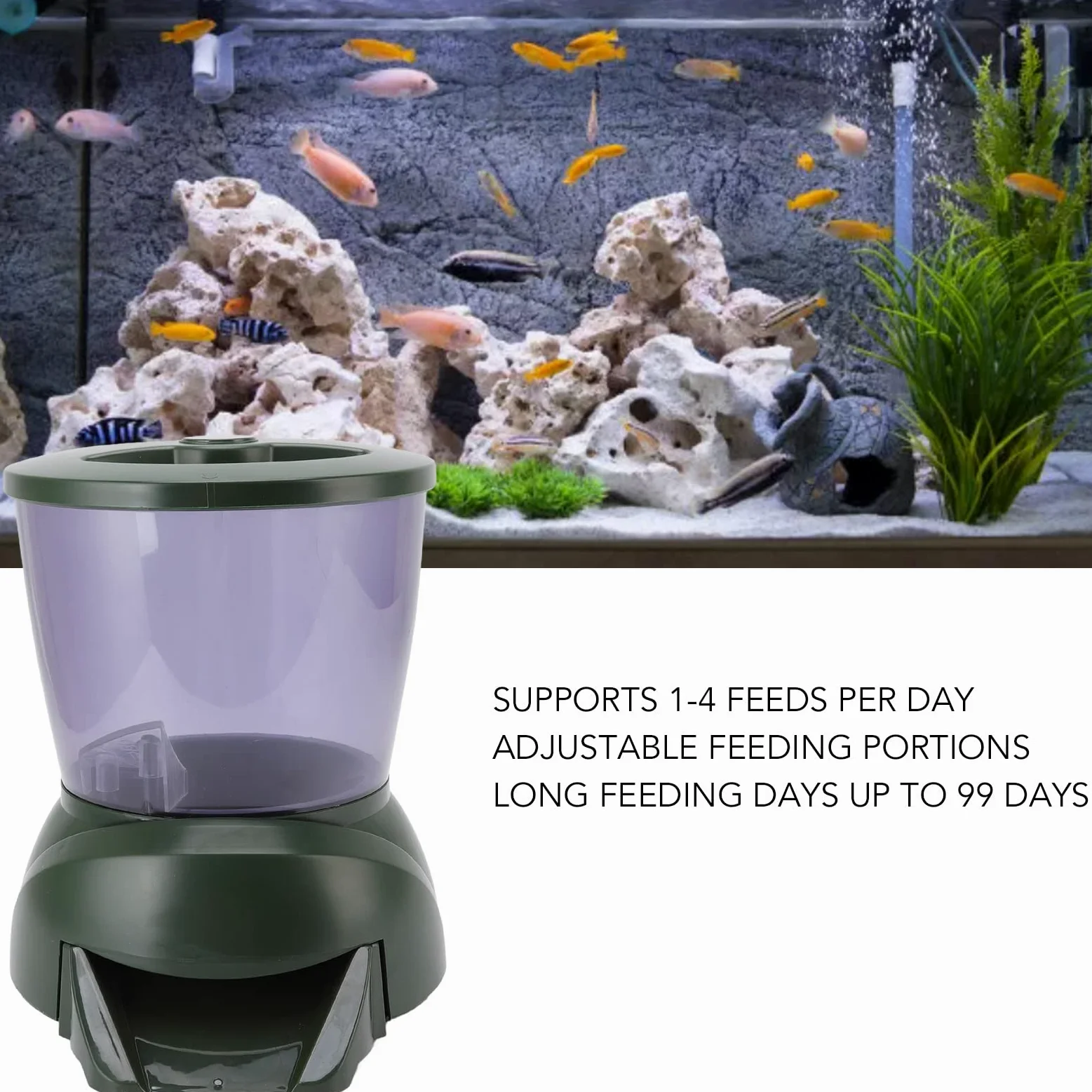 Alimentador Automático de Peces, Pantalla LCD de 4,25 L, Temporizador Programable con Porciones Ajustables para Pecera, Estanque y Acuario