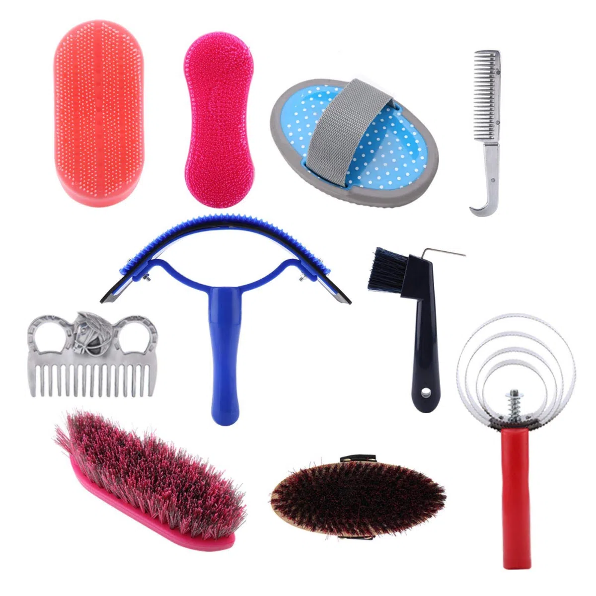 Juego de Herramientas de Limpieza para Caballos, Suministros de Tachuelas para Caballos, Cepillo Equestrain, cepillos para Caballos, Cepillo para el Cuidado del Caballo, Juego de cepillos