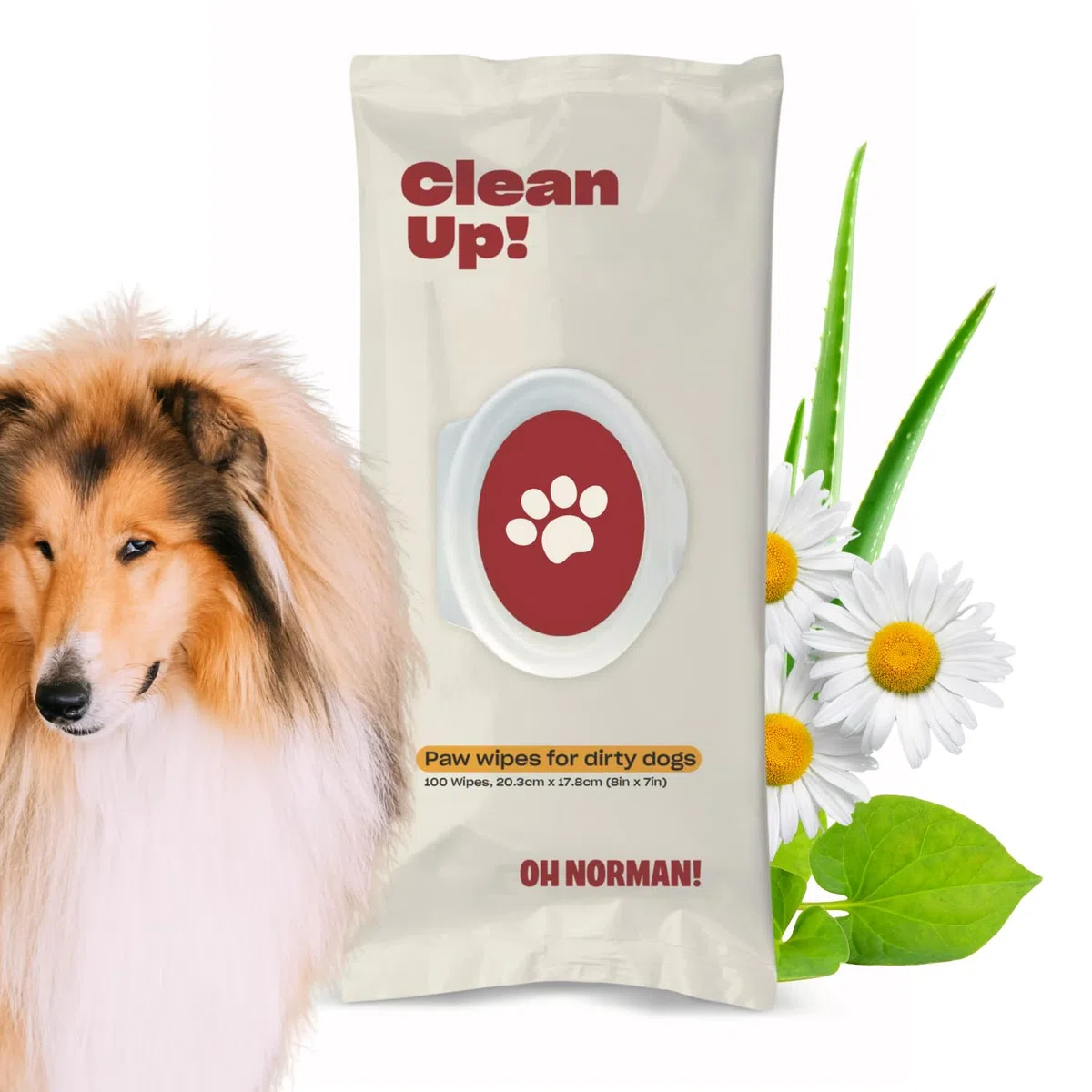 OH NORMAN! Toallitas Clean Up Paw para perros (8 x 7) de Kaley Cuoco, toallitas suaves para el aseo de mascotas, a base de plantas y sin perfume, 100 unidades