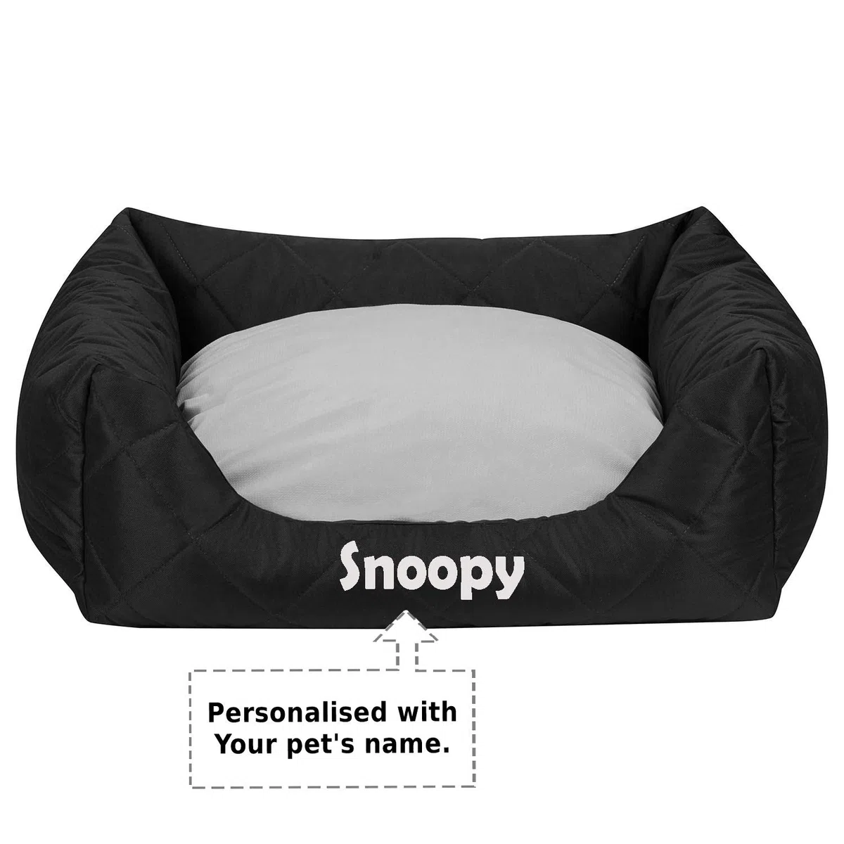 Ferocity Cama para Mascotas Personalizada con Nombre Cama para Perro, Sofá para Perro Cesta para Perro pequeño Lavable Negro - Gris 85x70 [123]