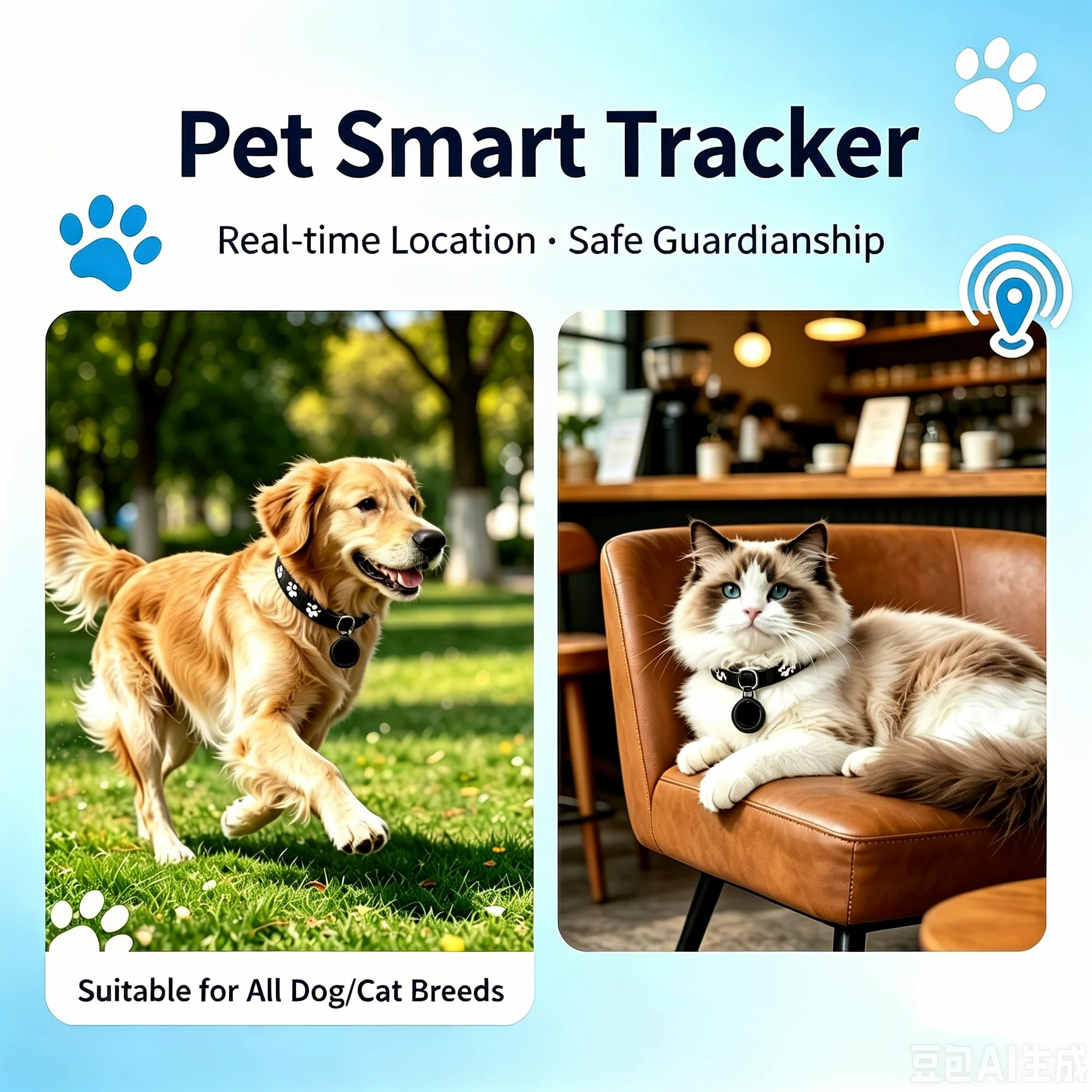 Rastreador GPS para perros y gatos (no requiere suscripción), rastreador GPS para collares de mascotas, certificado Apple MFi: funciona con iOS Find My, seguimiento global en tiempo real, impermeable