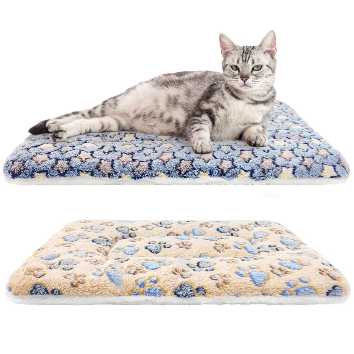 Paquete de 2 mantas para gatos de interior, alfombra reversible ultrasuave, manta de franela esponjosa para perros y gatos pequeños, almohadilla lavable para mascotas