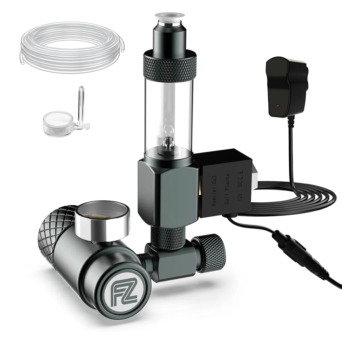 FZONE Mini Regulador de CO₂ para Acuario (W21.8) Kit, Sistema Compacto de CO₂ con Difusor, Electroválvula DC Mejorada, Contador de Burbujas y Válvula Antirretorno para Acuarios Plantados