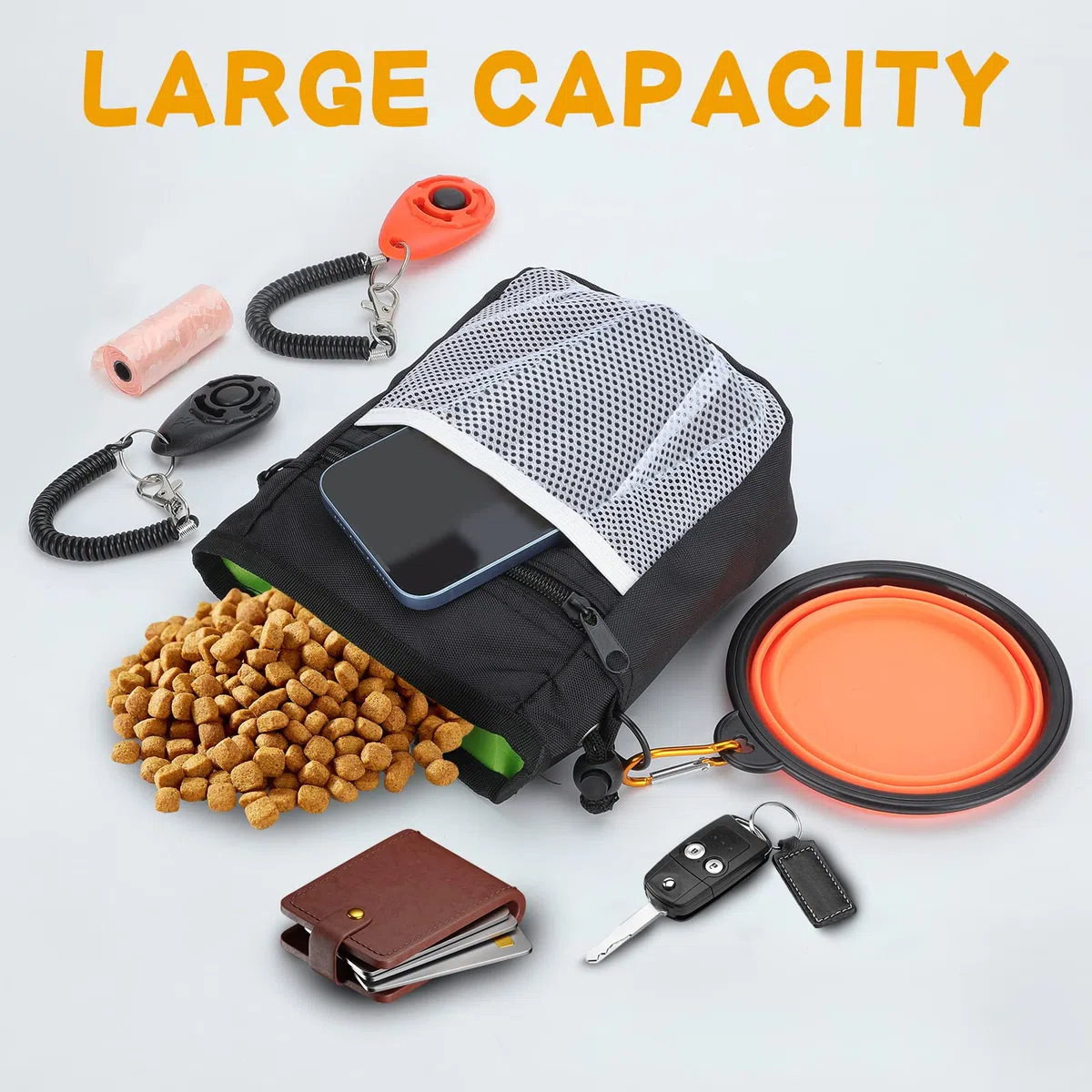 Bolsa de golosinas para perros, 3 formas de llevar bolsas de golosinas para entrenamiento de mascotas, bolsa de entrenamiento para perros con cinturón de cintura, correa de hombro, bolsa de