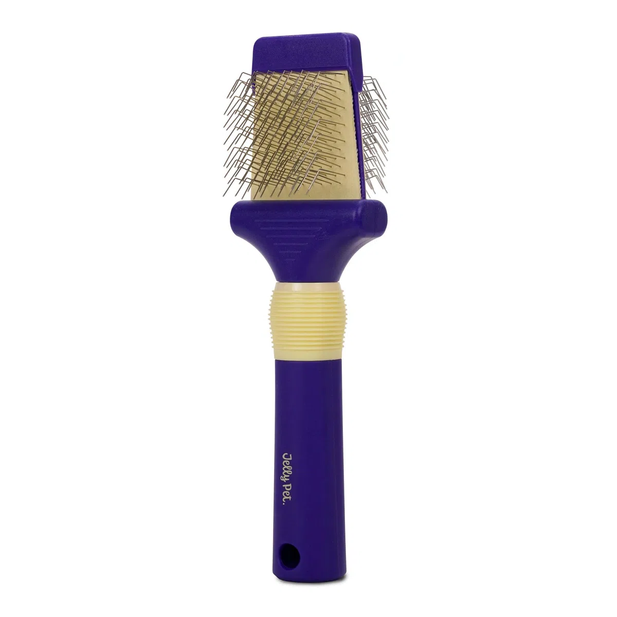 Jelly Pet Cepillo de doble cara para perros, pasadores más largos, cabeza flexible, lados finos/gruesos, elimina enredos no deseados, pequeño, morado