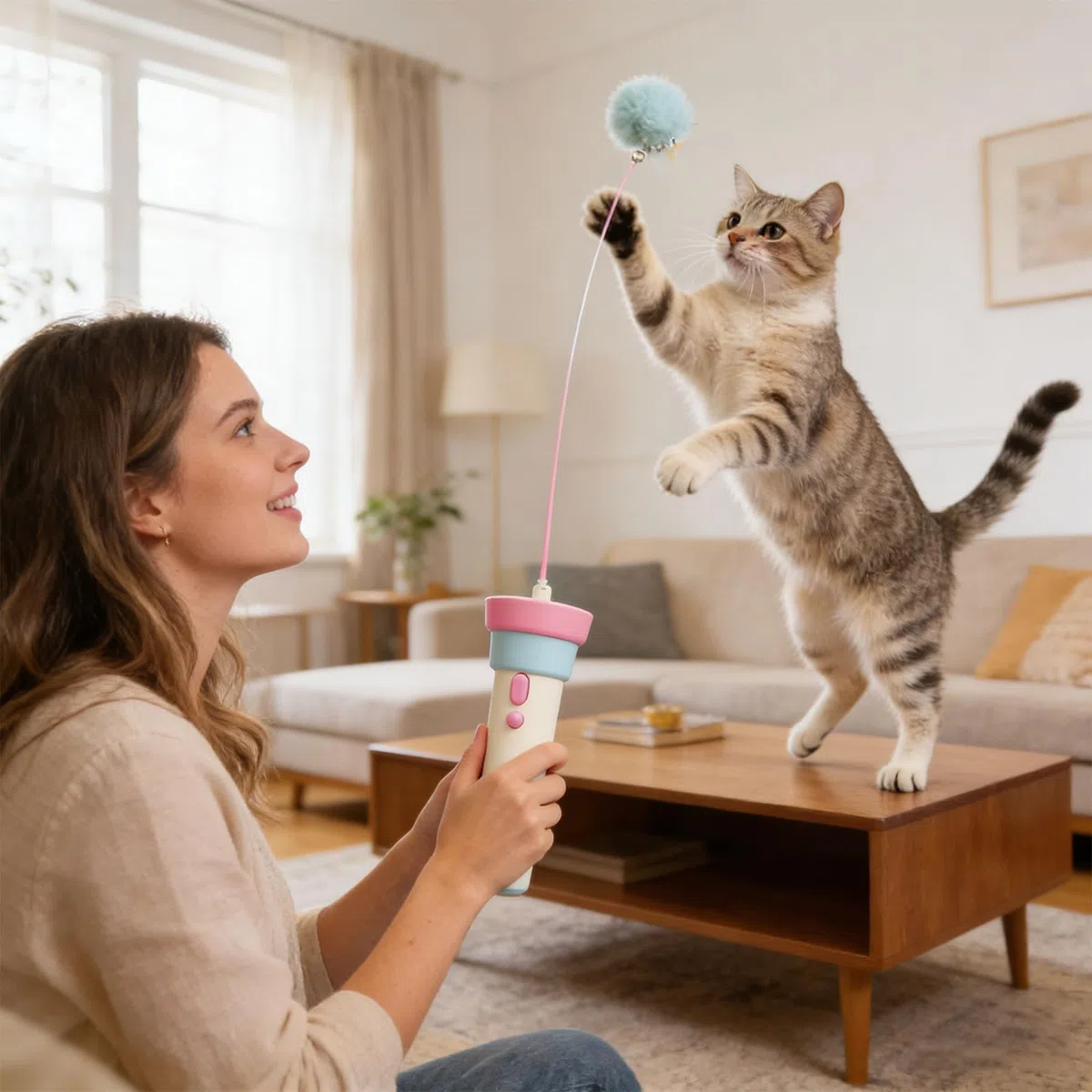Pelota automática compacta y ligera para gatos, fácil de instalar en cualquier lugar en interiores, proporcionando diversión y compacta