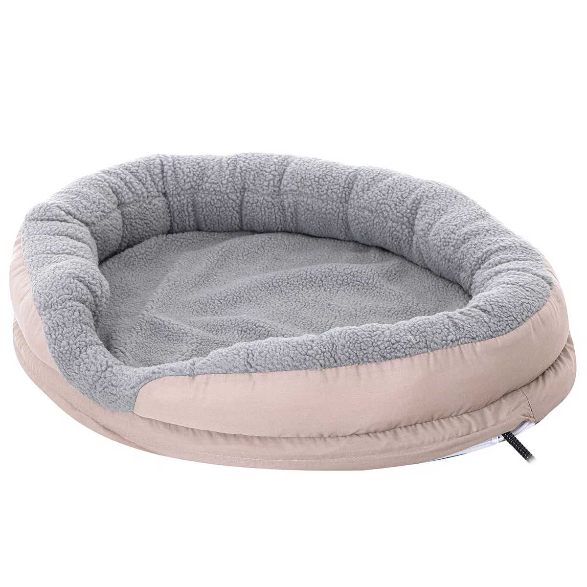 Camry CR7431 Cama para Perros y Gatos eléctrica calefactora Redonda 76x58cm, calefación para Mascotas, Lana sintética Suave, 18W, Blanco/Marrón