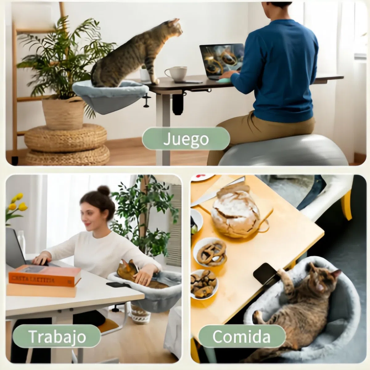 Hamaca para Gatos de Escritorio Plegable, Cama de Escritorio para Gatos con Abrazadera Estable, Fácil de Limpiar, Capacidad de Carga hasta 18 kg
