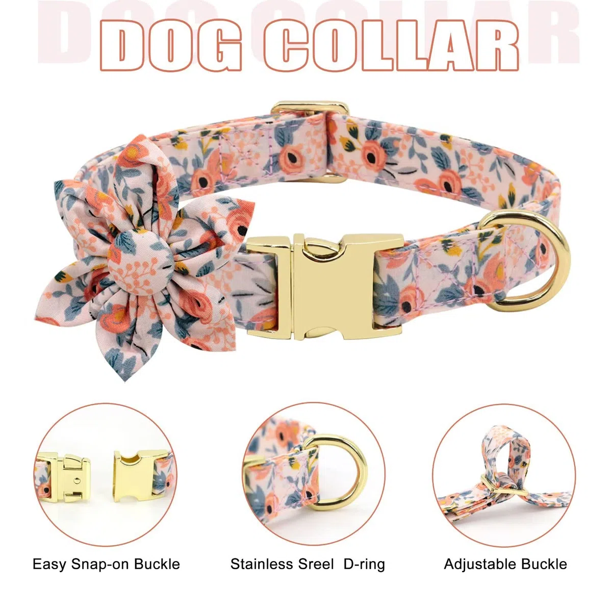 Beirui Bonito juego de collares, arneses y correas para perro, juego de collar y correa ajustable para perro con flor, arnés de malla suave para perros pequeños y medianos (naranja, M)