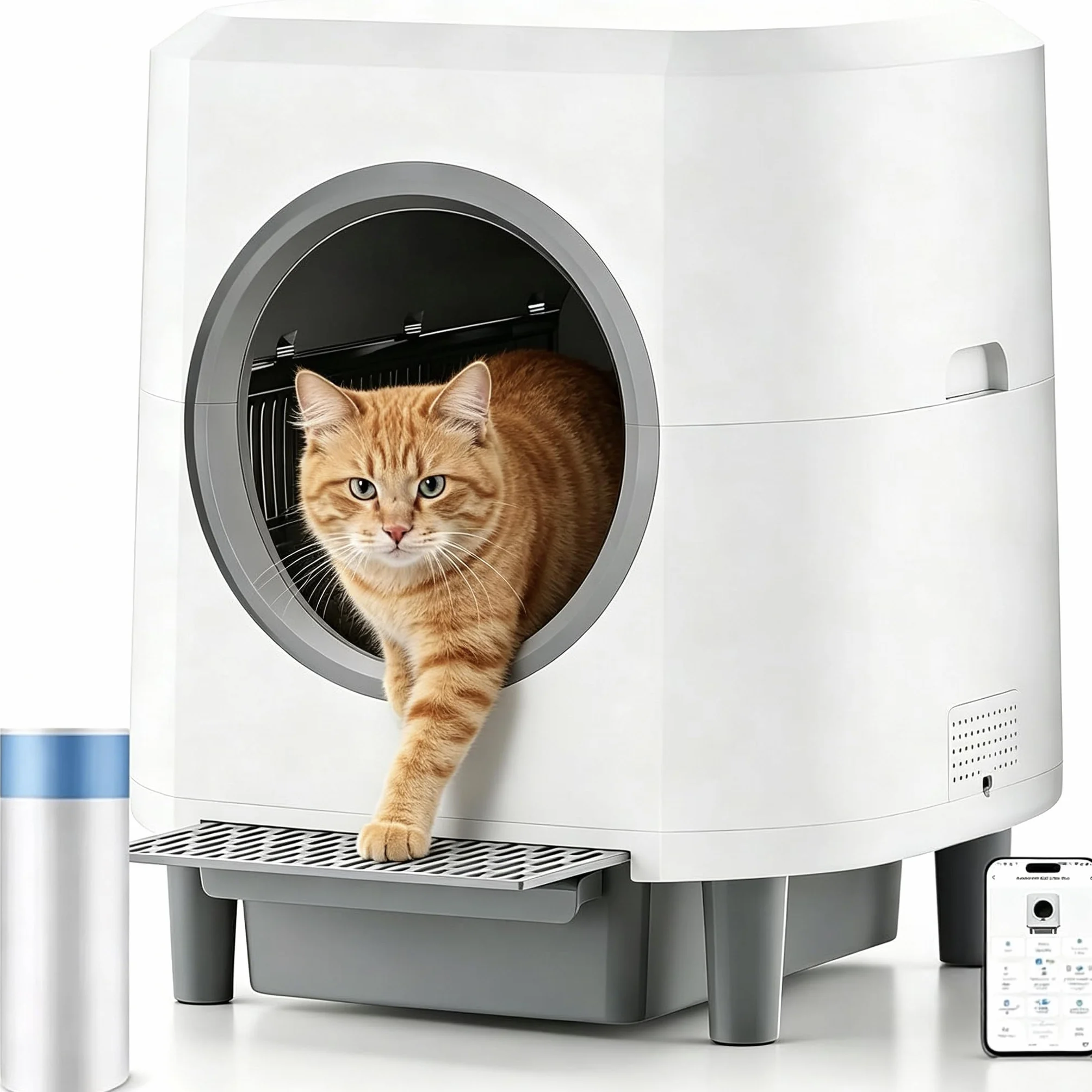 Arenero Gatos Autolimpiable, Caixa de Areia para Gatos Automatico, Estante Superior para Almacenamiento, Protección de Seguridad, App Control, Capacidad Grande de 80 litros, para Gatos Grandes