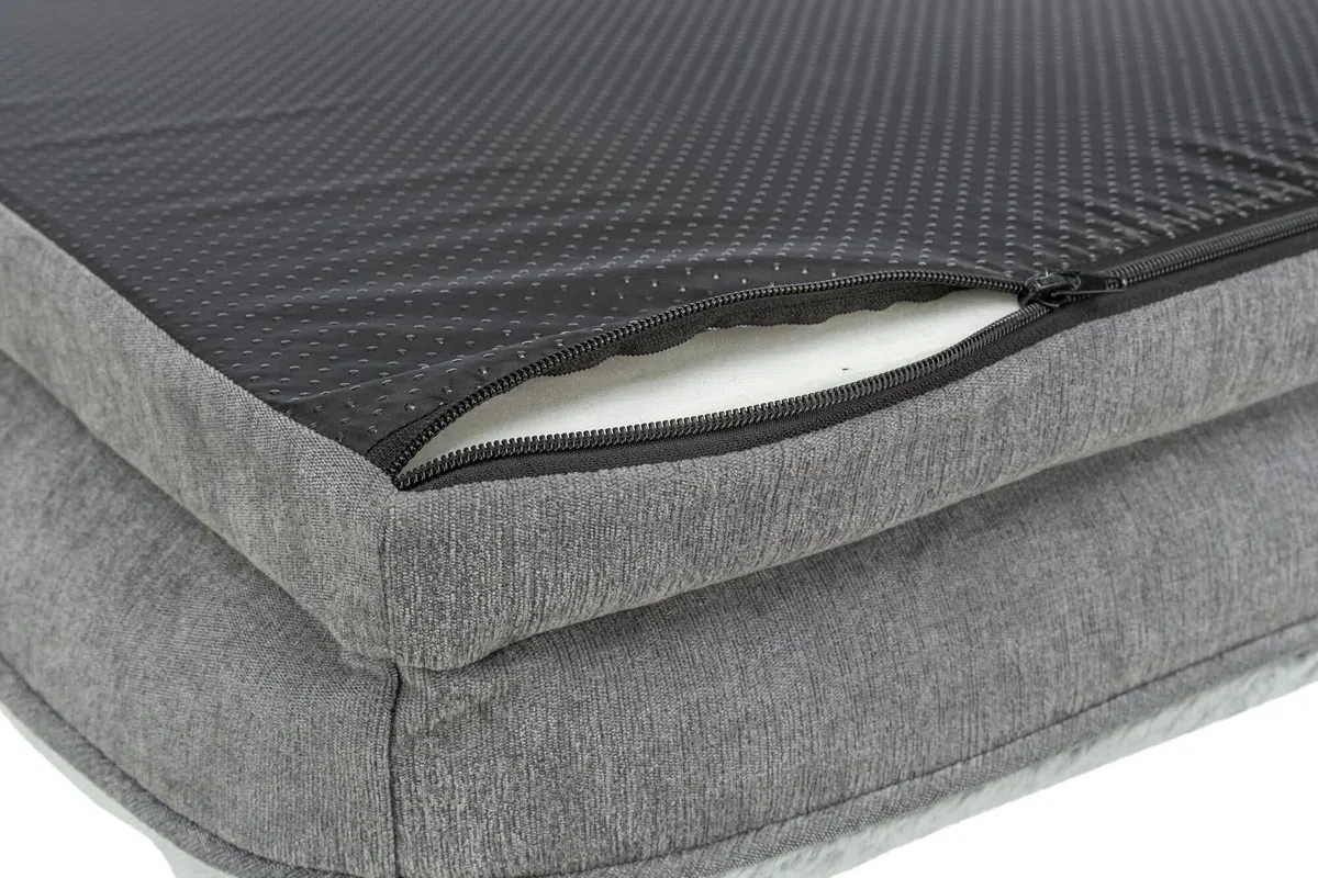 TRIXIE Cama ortopédica para Perros Vital Lino, 27.6 x 21.7 Pulgadas, Color Gris, cojín Premium para Perros con Espuma viscoelástica, Cesta para Perros Mayores, Agradable a Las articulaciones y