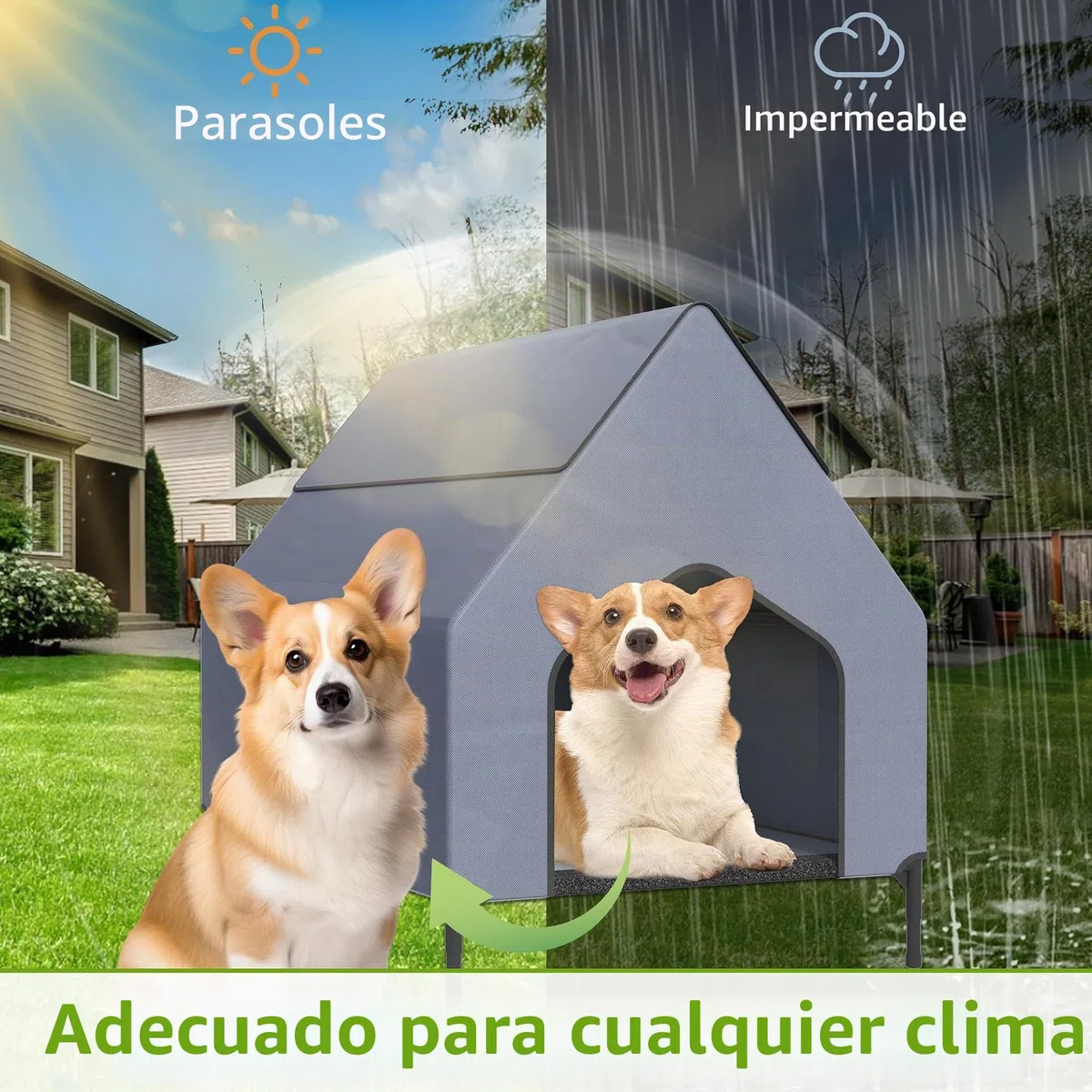 UISEBRT Cama para perros 2 en 1 cubierta y elevada con tapa extraíble, tienda de campaña para perros de exterior para perros pequeños y medianos de hasta 40 kg, ideal para jardín, 91 x 65,5 x 86,5 cm