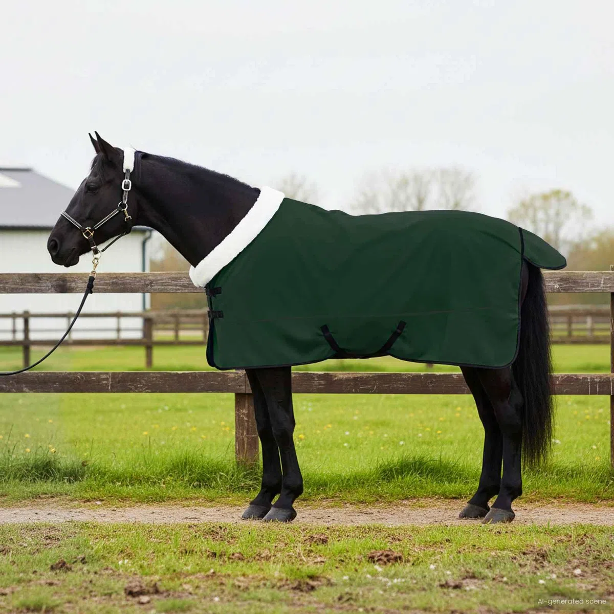 vidaXL Manta para Caballo Verde Oscuro Completo 145 cm Forro Polar, Manta Moderna para Caballos, Invierno, Forro Polar, Equipo Ecuestre, cálido, Ajustable