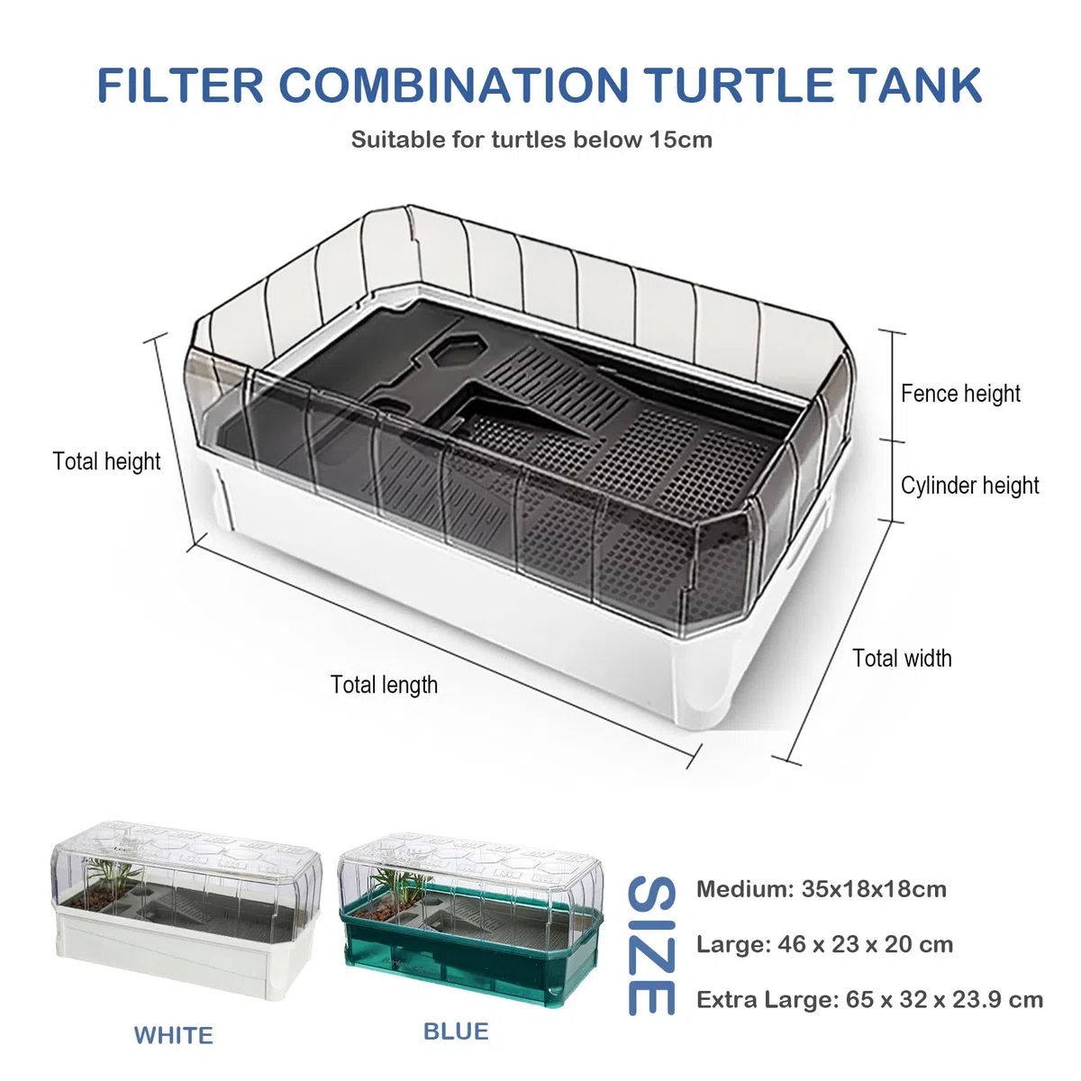 Terrario Tortugas de Tierra | Terrario Reptiles y Anfibios | Acuario Tortuga Set Completo con Filtro de Agua para Ducha | Tanque para Hibernación de Tortugas | Fácil de Cambiar y Limpiar(Green Without