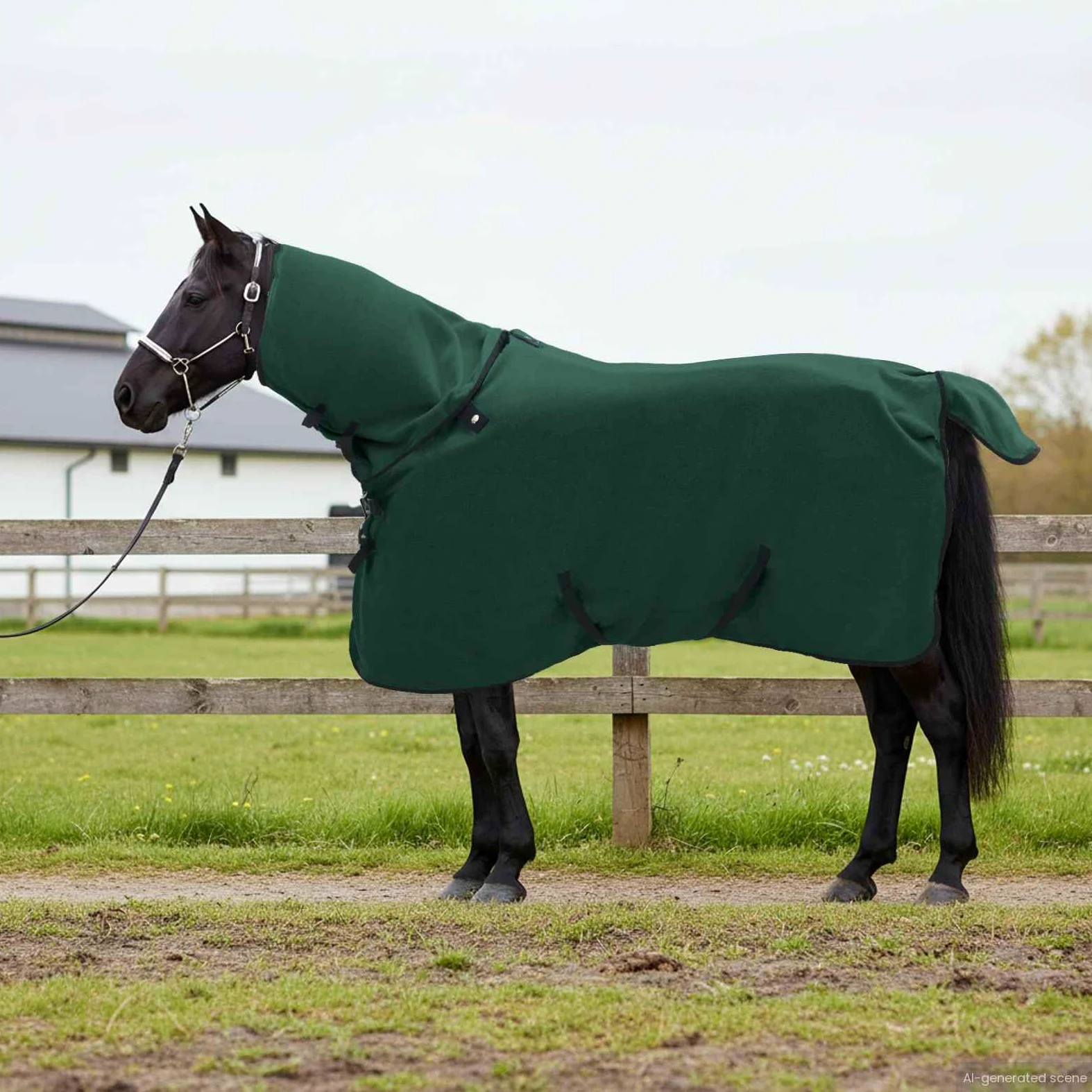 Manta para caballo verde oscuro de 95 cm, poliéster, transpirable, impermeable, resistente al viento, con parte para el cuello, para pastoreo, exterior, transición, verano, invierno