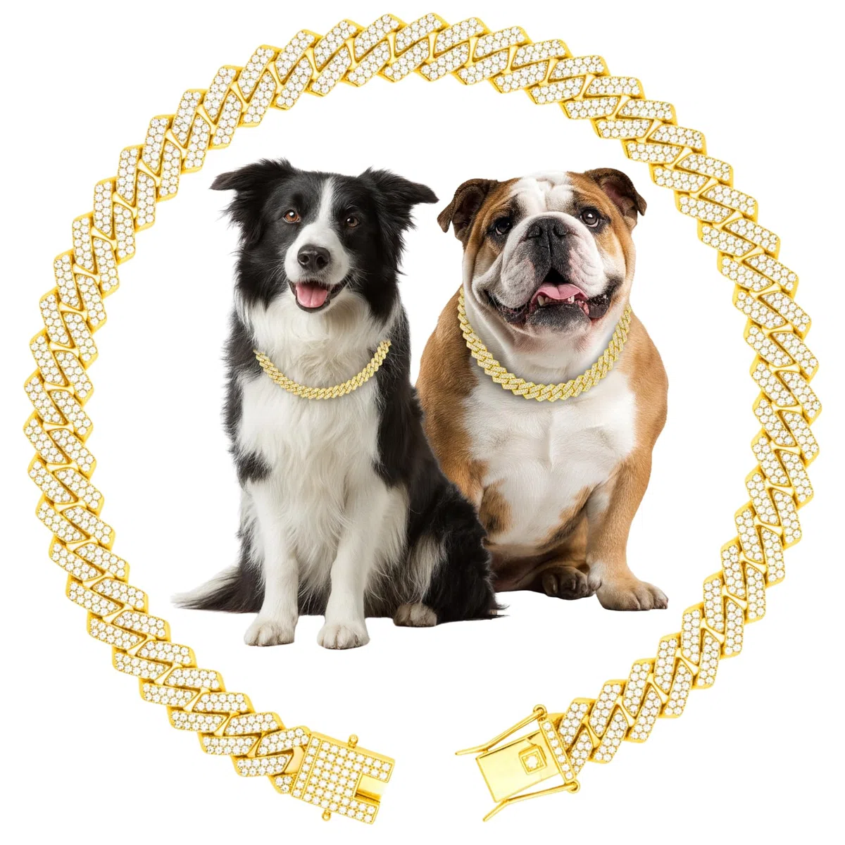 Collar de perro de eslabones cubanos de lujo con diamantes de imitación, collar de metal para mascotas de 15 mm de ancho, joyería para perros y gatos pequeños, medianos y grandes (18 pulgadas)