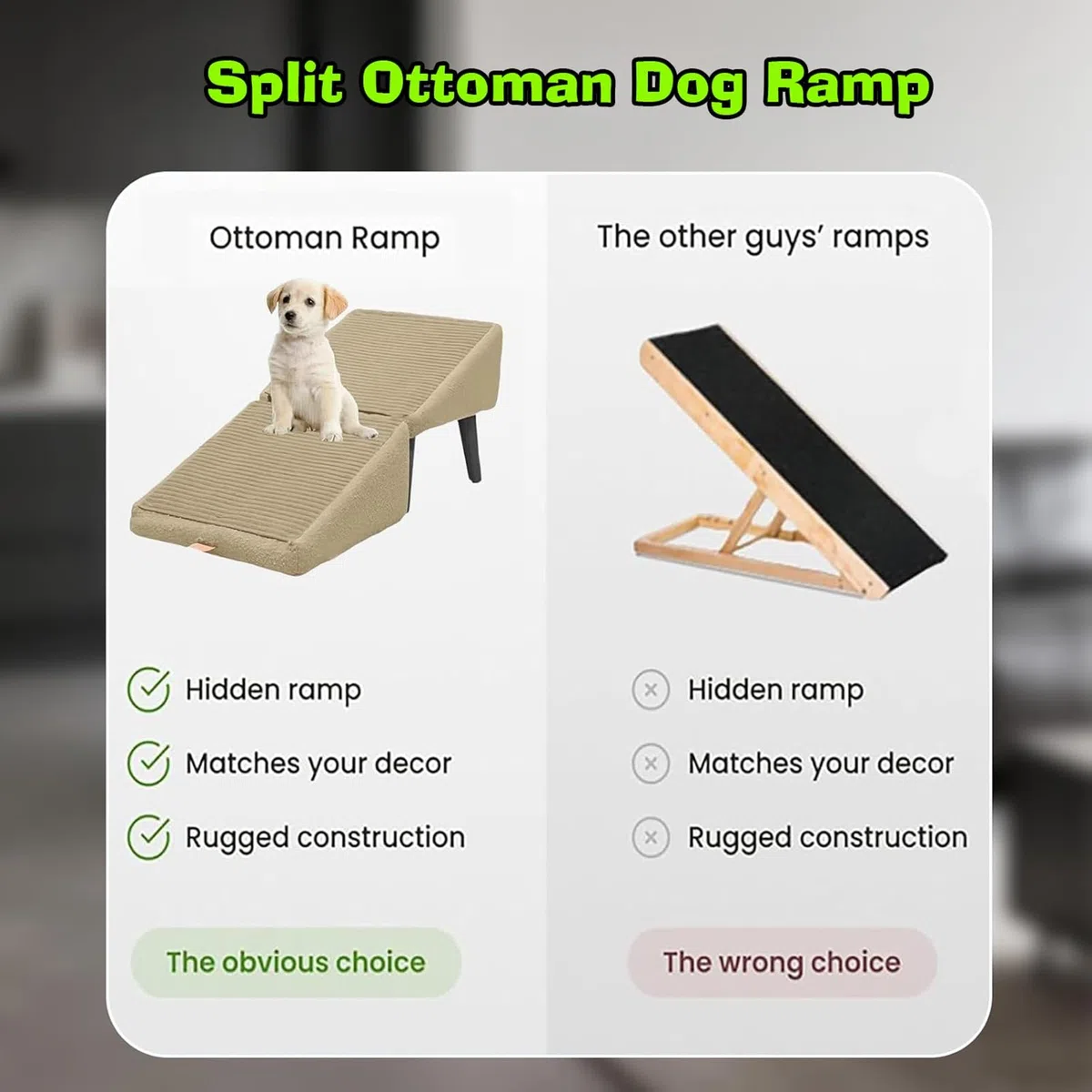 Rampa Otomana Dividida para Perros, Rampa Y Otomana Todo En Uno, Escalera Multifuncional para Perros, Rampa Y Otomana Plegable, Rampas para Camas De Perros Grandes Y Pequeños(Khaki)