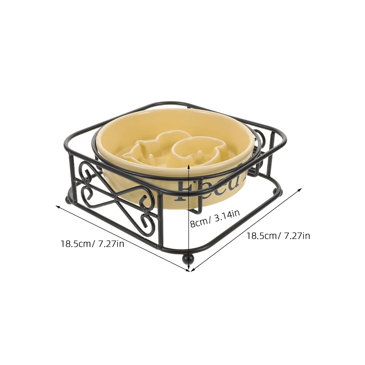 Comedero Lento Elevado para Perros y Gatos Pequeño de Cerámica Color Amarillo con Soporte Metálico Antideslizante para Alimentación Saludable y Control de Porciones