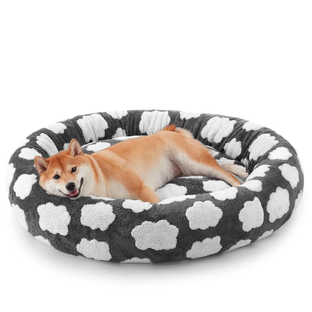 JOEJOY Cama para perros de tamaño mediano, bonita cama redonda calmante para perros con funda extraíble lavable, camas ortopédicas para mascotas de 30 pulgadas con felpa lanuda jacquard y parte