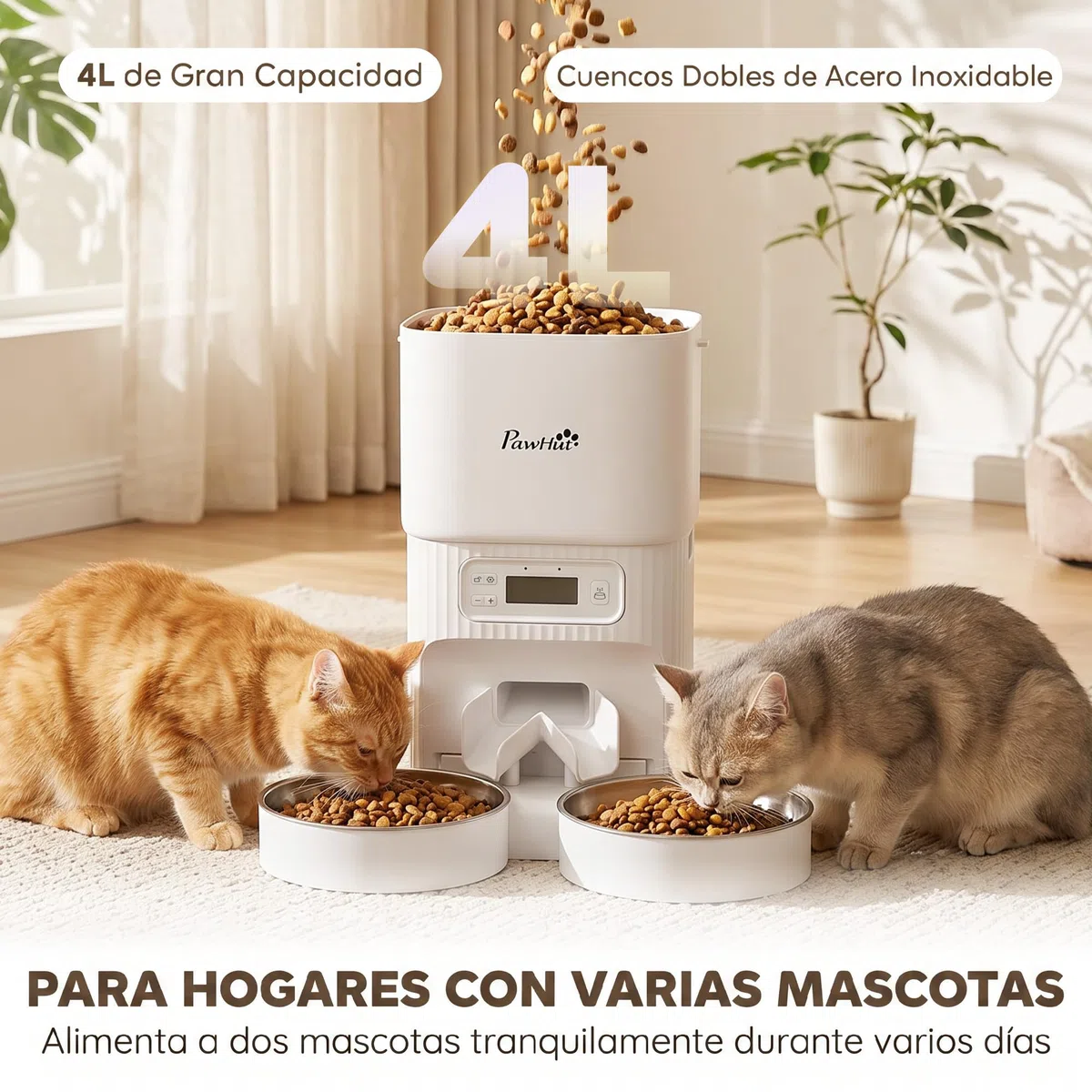 PawHut Comedero Gato Automático 4L para Gatos/Perros Antiatascos Blanco