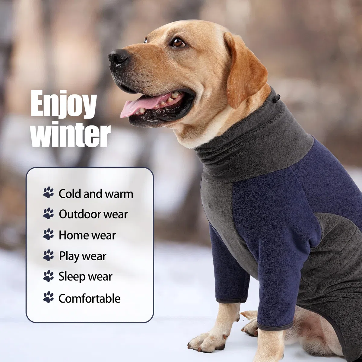 Abrigo de invierno para perro, chaqueta de forro polar cálida para perro, overol resistente al viento, pijama de cuerpo completo para perro, ropa de clima frío para perros medianos y grandes