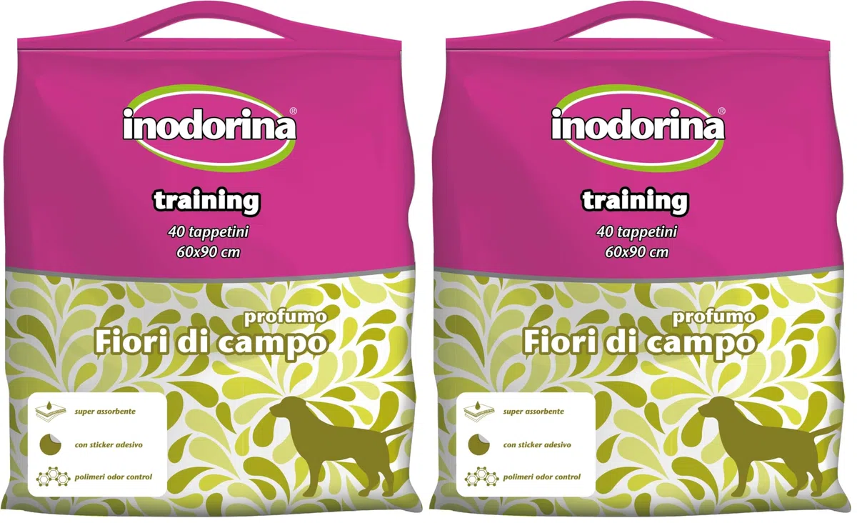 Inodorina Empapadores para Perros (60x90 cm, 40 u) Pequeños y Grandes para Entrenamiento. Empapadores Cachorros Absorbente con Filtro de Olores. Accesorios para Mascotas (Paquete de 2)