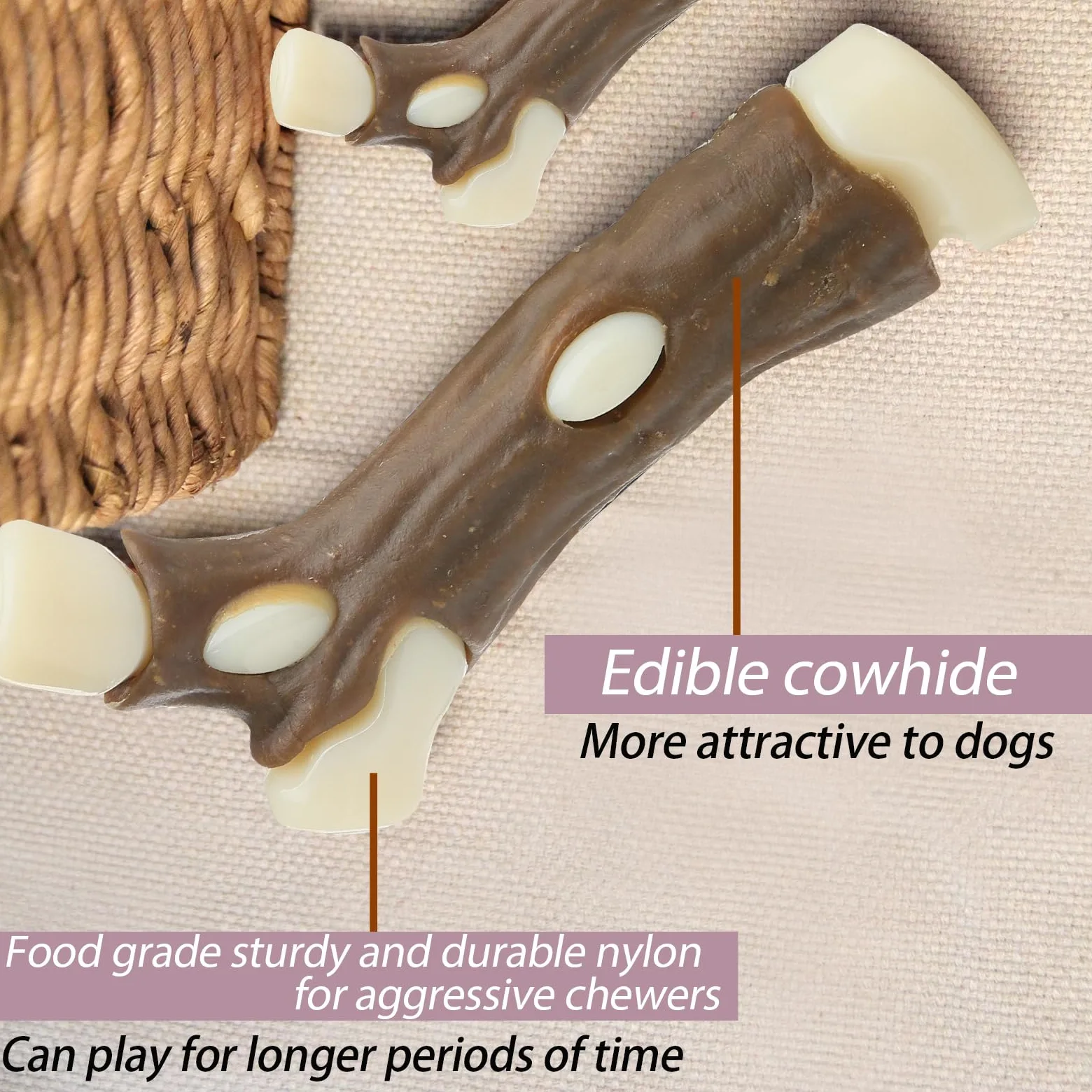 Juguetes masticables de huesos de perro para masticadores agresivos, paquete de 6 unidades con sabor a carne real, juguetes indestructibles para masticar para perros de raza grande, mediana