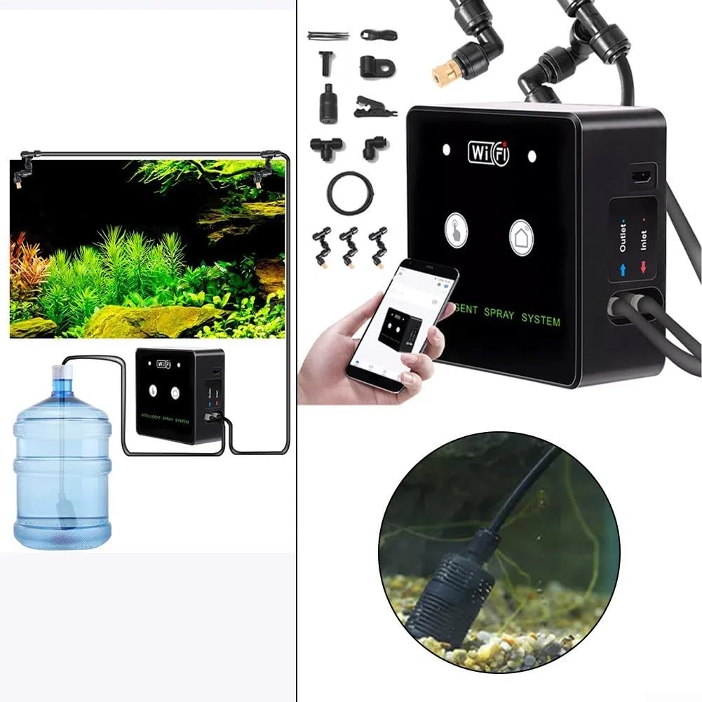 Sistema inteligente de nebulización de terrario WiFi, control remoto 360 WiFi, kit de pulverización de humidificación de bosque lluvioso, bomba autocebante ABS PE Co 4 boquillas (3 boquillas)