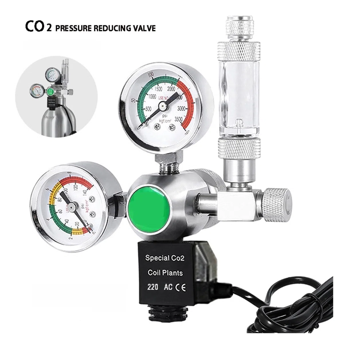 Regulador de CO2 for Acuario, Contador Burbujas solenoide, Sistema Control, válvula Reductora for Tanque Peces a Prueba Agua(M22)